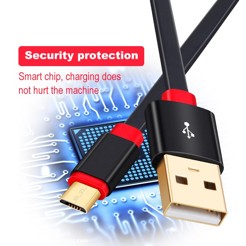 Câble micro USB plat plaqué or de 0,3 m-3 m, pour téléphone portable, ligne android, synchronisation de données, chargeur pour Xiaomi Samsung et Huawei,