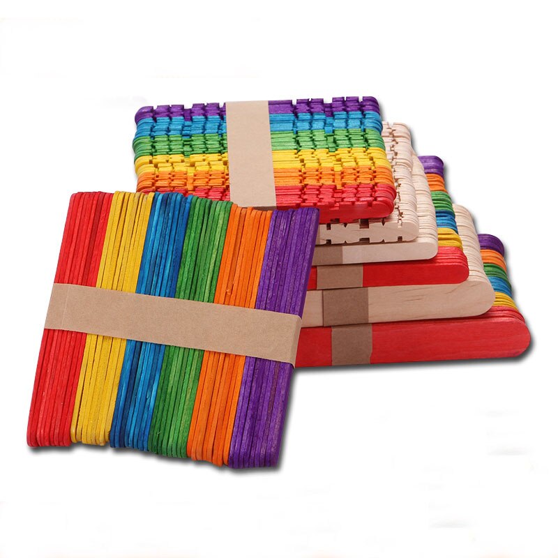 50 unids/lote manualidades creativas de madera para manualidades DIY, palitos de madera para helados coloridos, palitos de madera para combinar, juguetes hechos a mano para niños, alimentos, materiales DIY