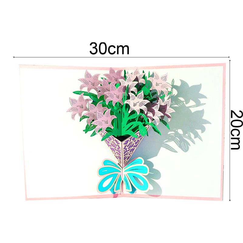 Pop Up Card 3D Greetings Card Handmade Bouquet Birthday Anniversaries Flower Thank You Card for Wife Moms: lily