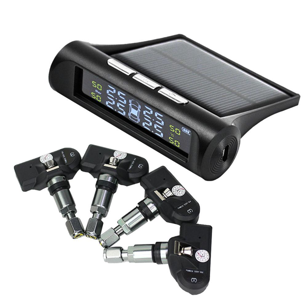 Autobandenspanningscontrolesysteem, TPMS Solar draadloze bandenspanningsmonitor met 6 externe dopsensoren, real-time druk- en temperatuuralarm (extern