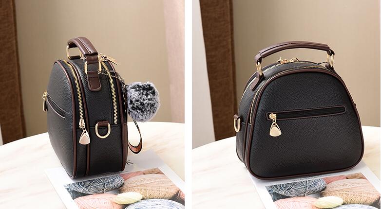 Effen damestas, draagbare schoudertas van pu-leer met grijze haarbal