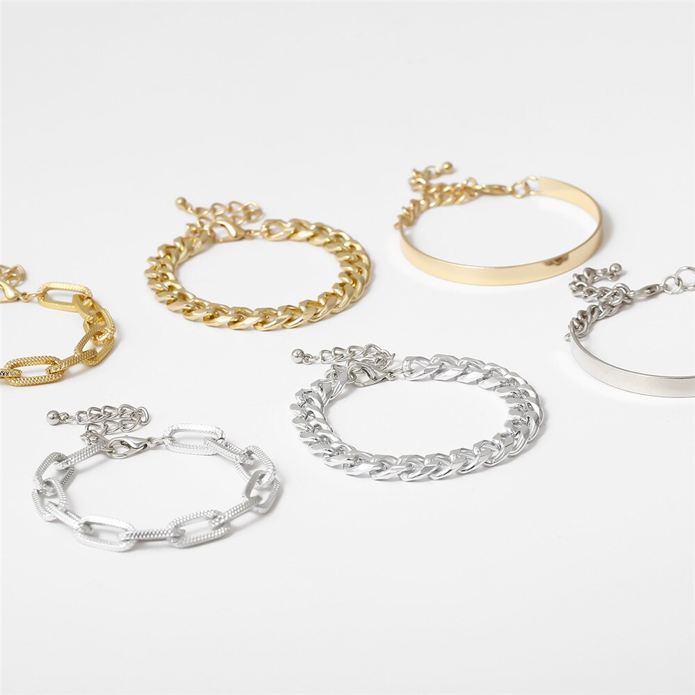 3 Stks/partij Chunky Ketting Legering Brangle Armband Voor Vrouwen Gouden Pols Ketting Armbanden Set Vrouwelijke Boho Verklaring Armband Sieraden