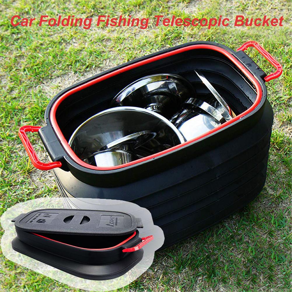 Boîte de rangement pliable pour voiture, Camping en plein air, pêche pique-nique, coffre automatique, organisateur, seau de rangement télescopique avec couvercle