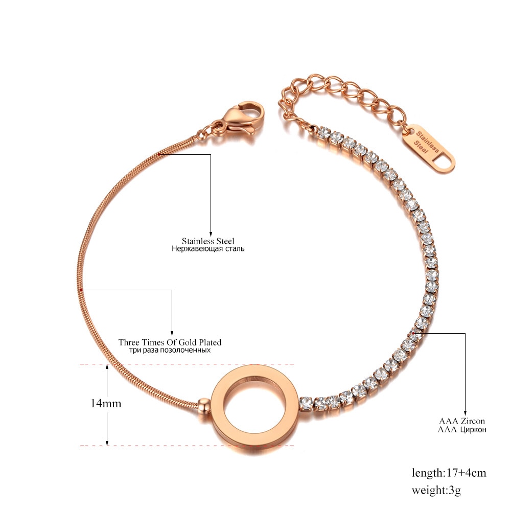 Lokaer Trendy Bohemen Titanium Rvs Cz Crystal Ketting Choker Armband Rose Gold Strand Cirkel Armband Voor Vrouwen B20066