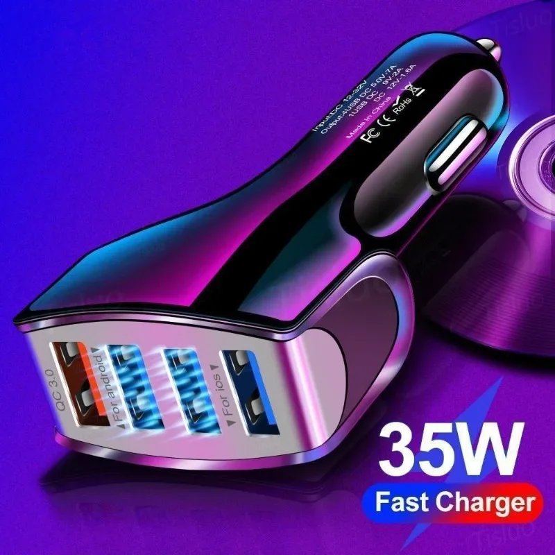 Chargeur de voiture Quick Charge 3.0, 4 Ports, Charge rapide, chargeur de téléphone de voiture, accessoires automobiles