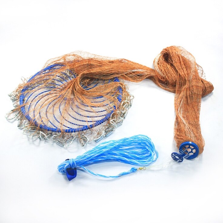 Finfisk kastenet brun multifilament med skive let kaste fangst fiskenet håndkast netværk lille net jagtfælde fluenet