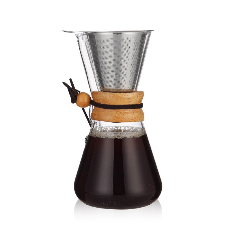 400ml 600ml Resistant Glass Coffee Pot Coffee Maker Coffee Pot Espresso Coffe Machine with V60 Stainless Steel Filter Pot: 600ml with filter