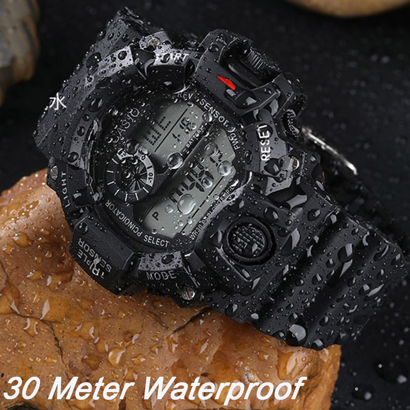 Yikaze y73 relógio masculino digital esportivo eletrônico relógio de pulso grande mostrador multifuncional à prova d'água alarme luminoso pulseira masculina