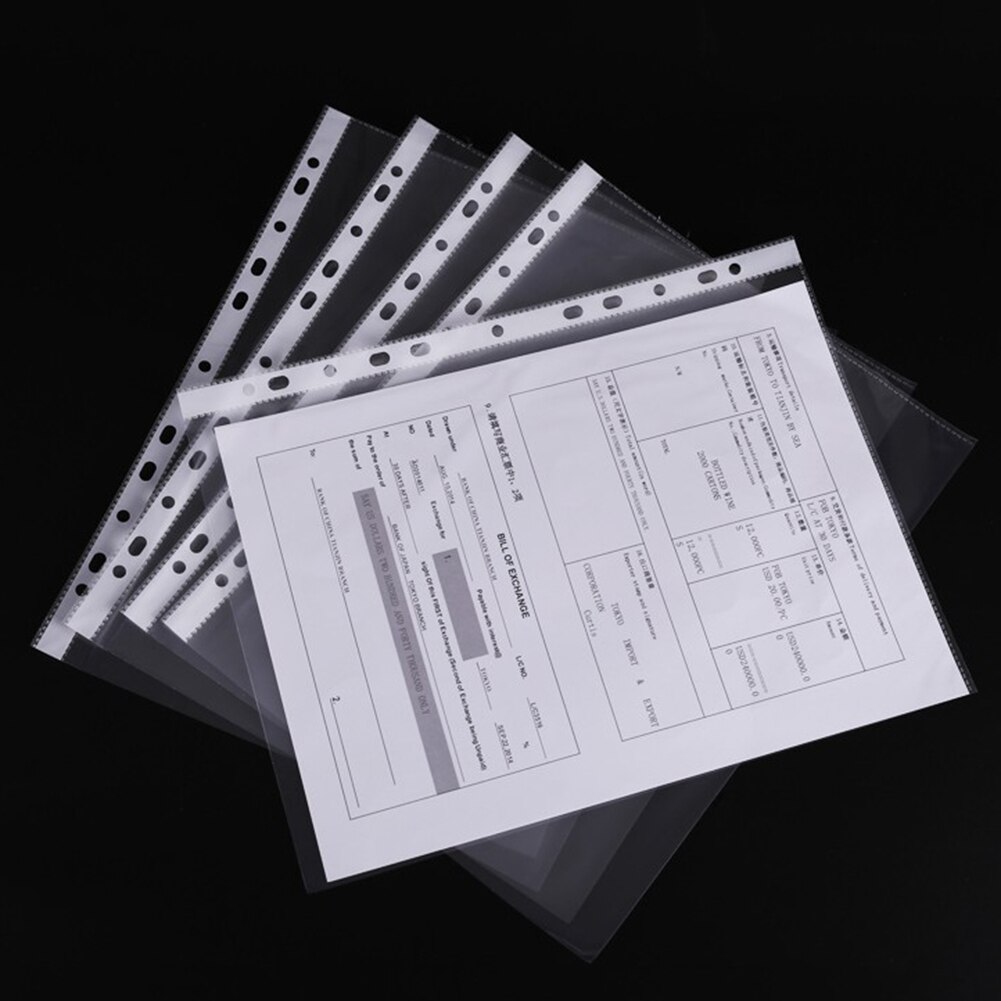 100 stk.  a4 stansede lommer i plast mapper arkivering 11 huller løse blade dokumenter arkbeskyttere gennemsigtig mappepose