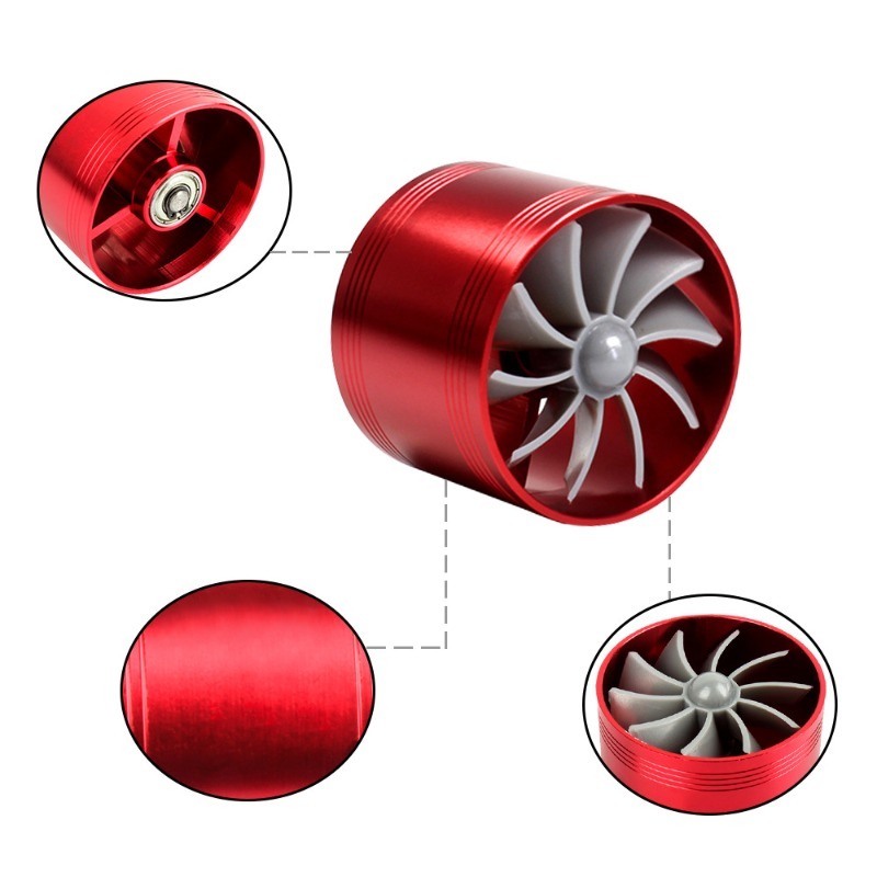 Qiilu Admission D'Air Turbine À Double Ventilateur Turbine En Aluminium Voiture Super Chargeur Économie De Carburant Économie De Carburant Turbo(Rouge