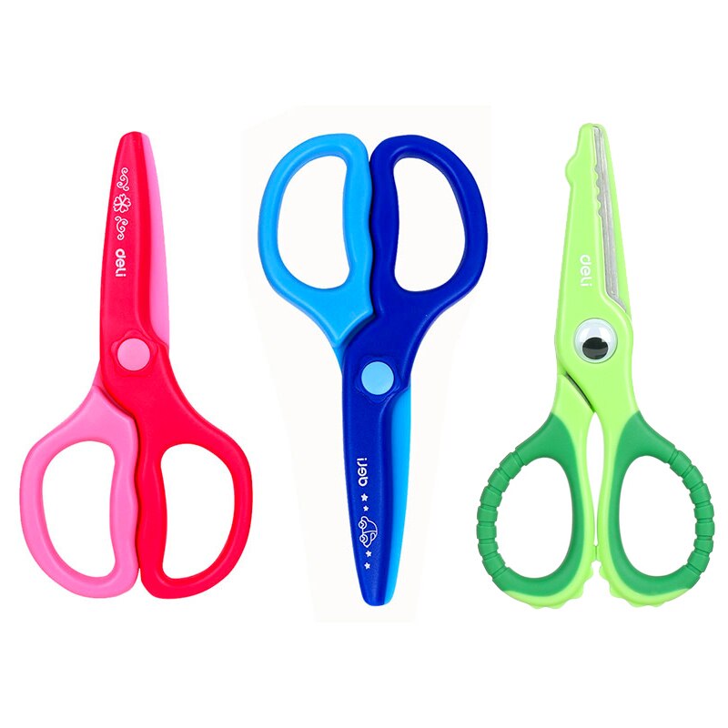 3pc/lot Deli Plastic Scissors for Paper Preschool Kids Safety Training Scissors Child Safe Craft Scrapbooking Scissors School: H
