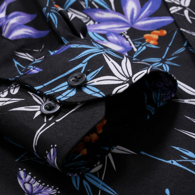 Lange mouwen heren hawaiiaans casual bloemen overhemd voor mannen blouse plus size vrijetijdskleding zwart bruin