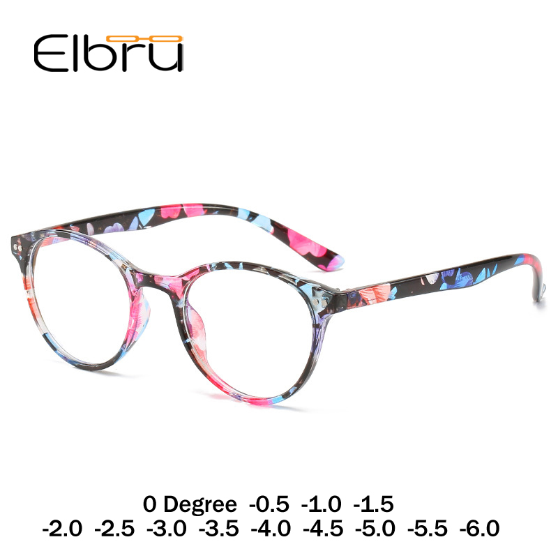 Elbru Women Retro Vintage Round Finished Myopia Glasses for Ladies Nearsighted Eyewear Myopia Eyeglasses 0 Degree -1.0 to -6.0