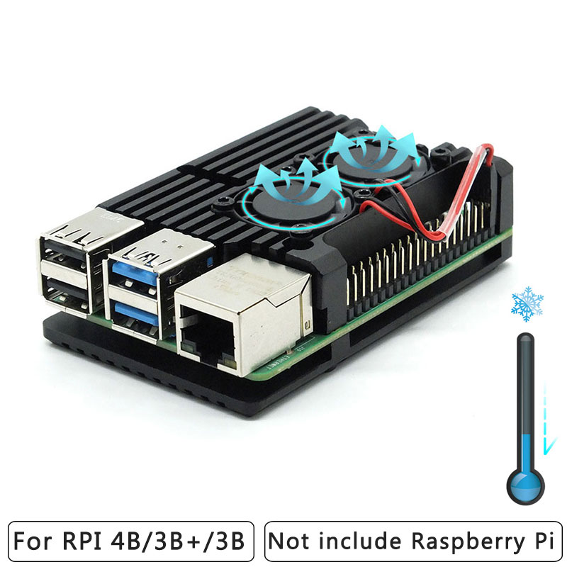 Dual fan Raspberry Pi 4 Model B / 3B + / 3B 4 color aluminum metal case with super two cooling fans + radiator suitable for RPI