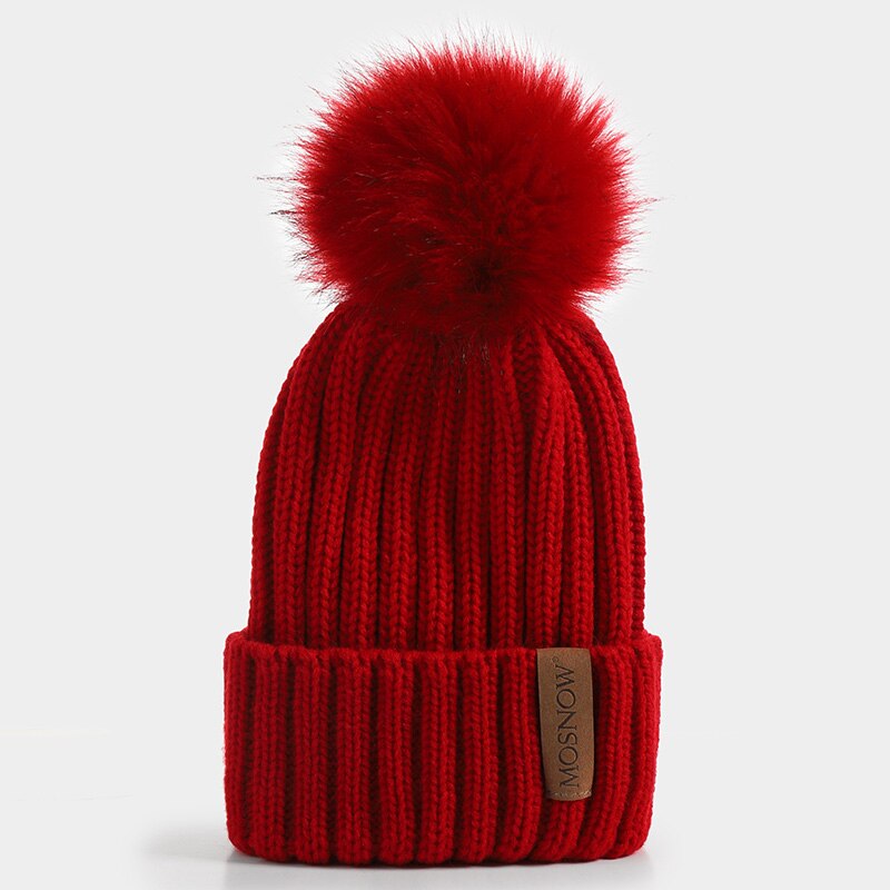 neue Winter frauen Hütte Acryl Bommel Mützen Wärme Ski Kappe Mädchen Hütte Weiblichen Kappe Skullie Künstliche Pompons Hütte: verrotten
