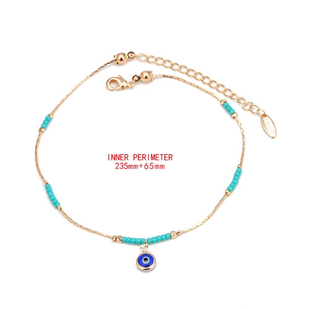 EVIL EYE Miyuki Bead Turkish Eye Charm Anklet Gold Silver Color Foot Chain Ankle Bracelet Adjustable Jewelry for Women BD320