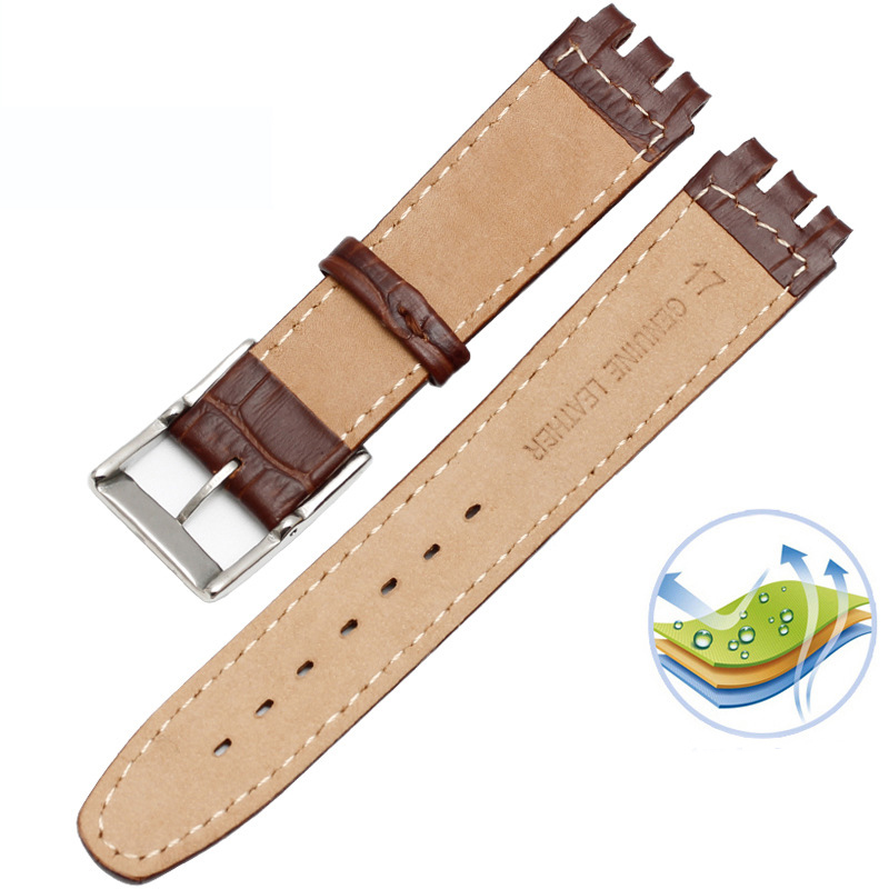 für SWATCH Uhrenarmband 17mm 19mm Echtes Rindsleder Armbinde Herren Damen Wasserdicht Sport Ersatzarmband