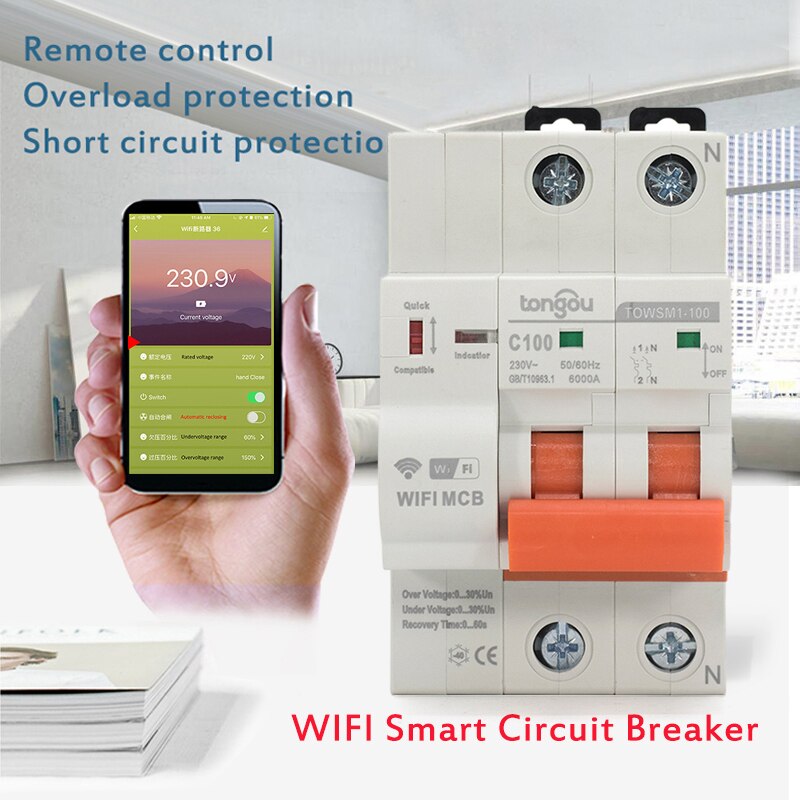 2P WiFi Intelligent Circuit Breaker Air Switch Automatic Switch Overload Short Circuit Protector Household Power Switch
