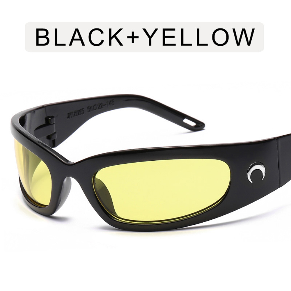 Harpiks  y2k briller tiktok linser moon solbriller gothic  y2k udendørs sports okularer hippie vintage solbriller  uv400: 4- sort-gul