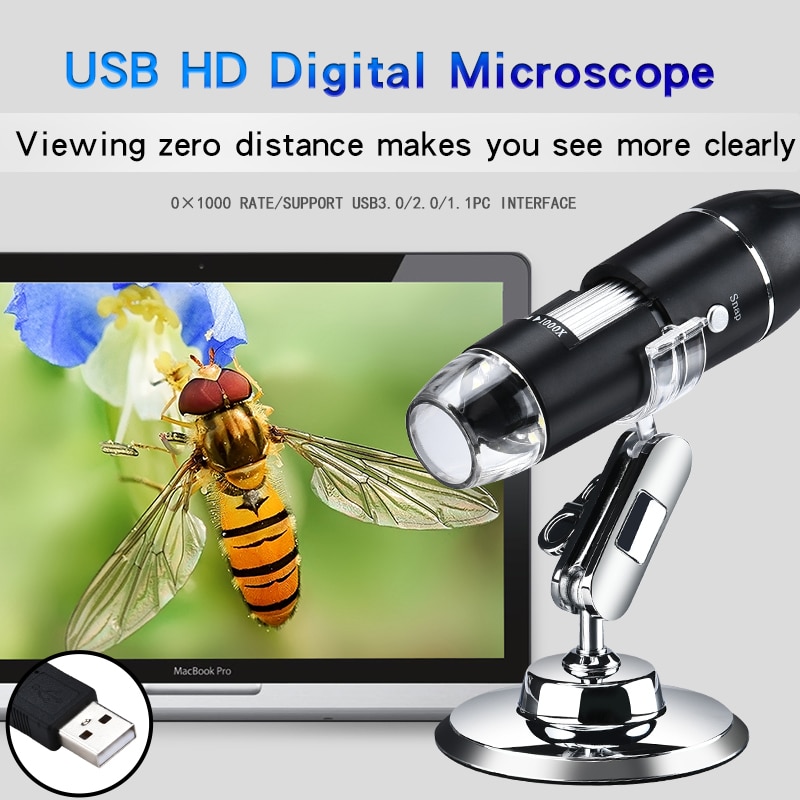 1000X HD Digitale USB Microscoop Handheld Draagbare Digitale Microscoop USB Interface Elektron Microscopen met 8 LEDs met Beugel