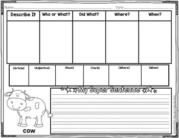 Writing Super Detailed Sentences (Common Core) Writing, Vocabulary, Writing FDF File