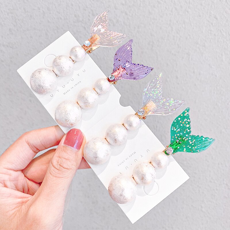 Pasadores de cola de pez con perlas para niña y mujer, diadema dulce, pinzas para el pelo de sirena, horquillas, accesorios para el cabello a la