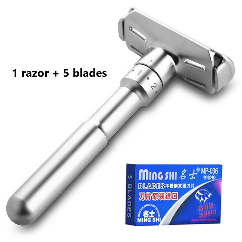 Men's Razor 5-Layer Razor Box Shaving Razor Blade Straight Razor Blade Shaving Beard Box Men's Face Replaceable Head: Silver razor
