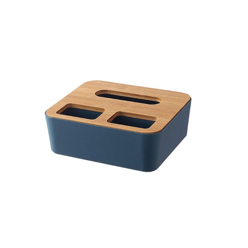 Plastic Tissue Box Bamboo Cover Napkin Paper Dispenser Organizer Cosmetic Storage Remote Control Container for Office: 03 Blue