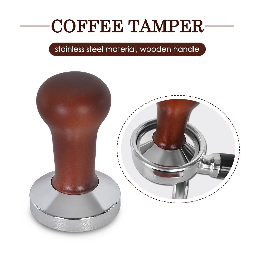 58mm Wooden Coffee Tamper Coffee Powder Hammer With 304 Stainless Steel Base Coffee Accessories