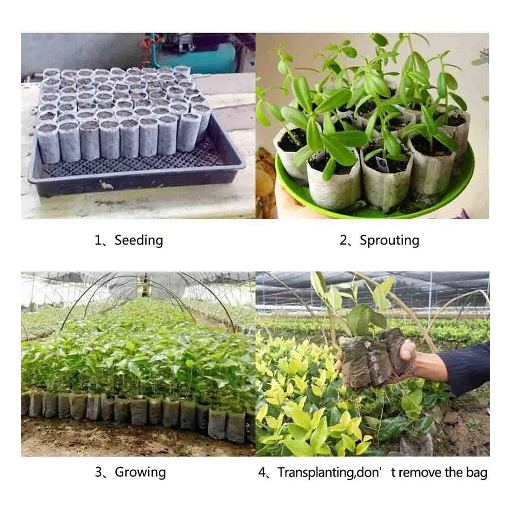 100pcs Biodegradable Seed Starter Bags Breathable Plant Nursing Growing Pouch Vegetable Flower Plant Grow Bags