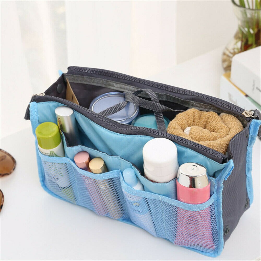 Handtas Organizer Insert Liner Rits Reistas Cosmetische Zakken Organisator Grote Portemonnee Dames Cosmetische: Blauw
