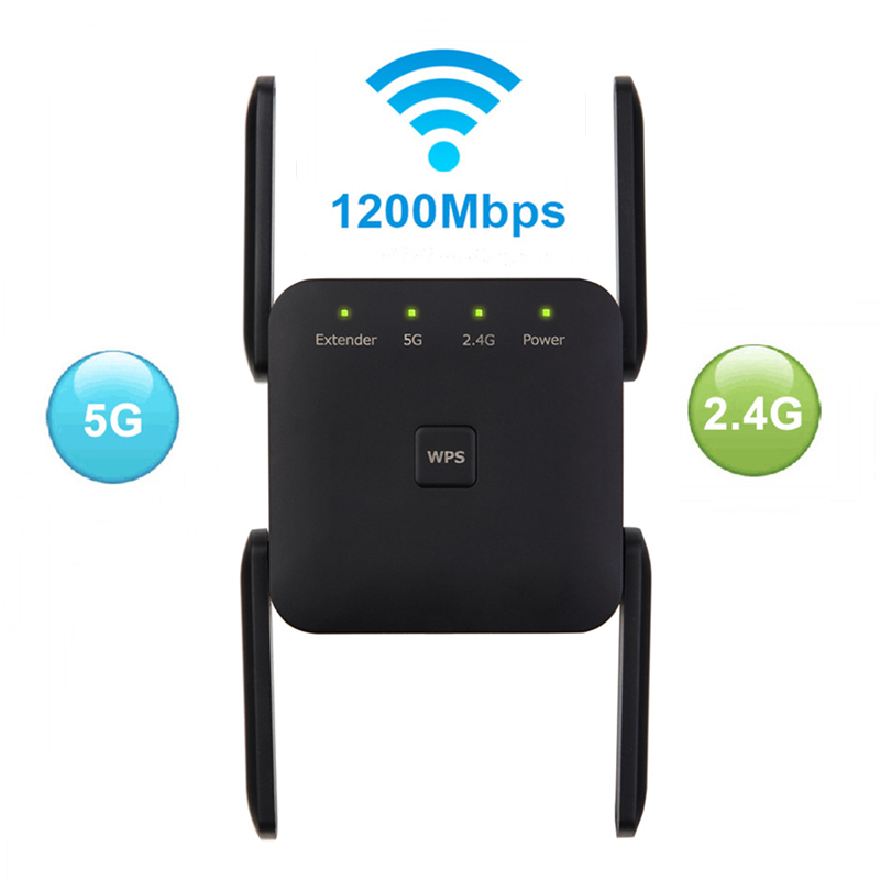 5G WiFi Repeater Wireless Wifi Extender 1200Mbps Wi-Fi Amplifier 300Mbps Long Range Wi fi Signal Booster 2.4Ghz Wifi Repiter: EU Plug / 5G Black