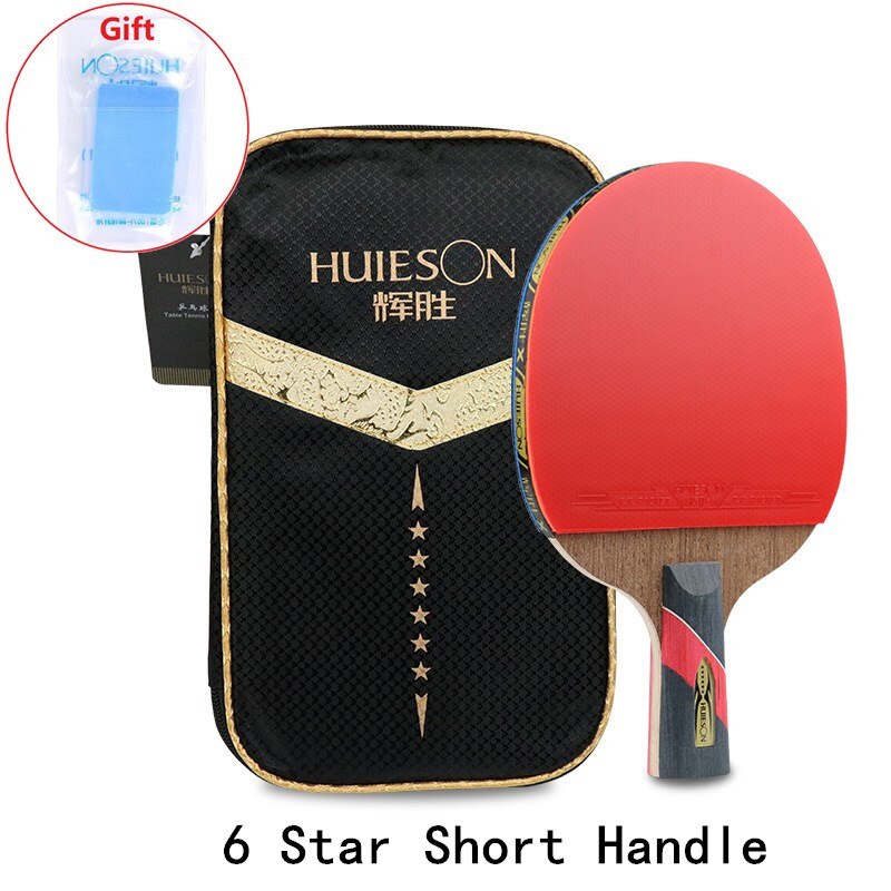 Huieson 4/5/6 Sterren Tafeltennis Rackets Dubbele Puistjes-In Rubber Beroep Training Krachtige Ping Pong Paddle Bat met Zak: 6 Star Short Handle