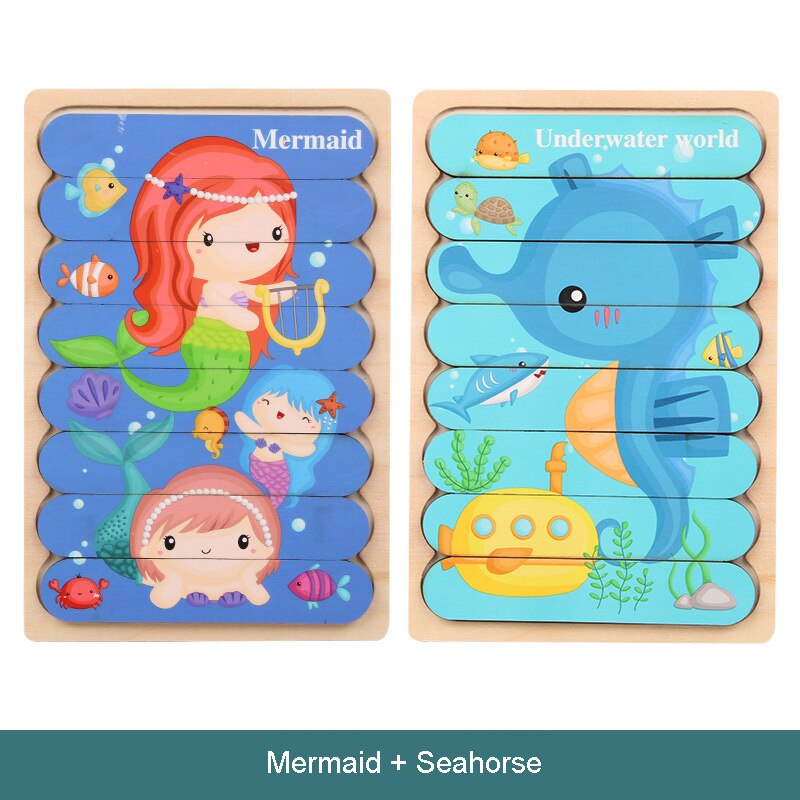 3D drewniane Puzzle dwustronne kreatywne poznanie taśmy układanki Montessori wczesne zabawki edukacyjne dla dzieci dzieci dziecko: N