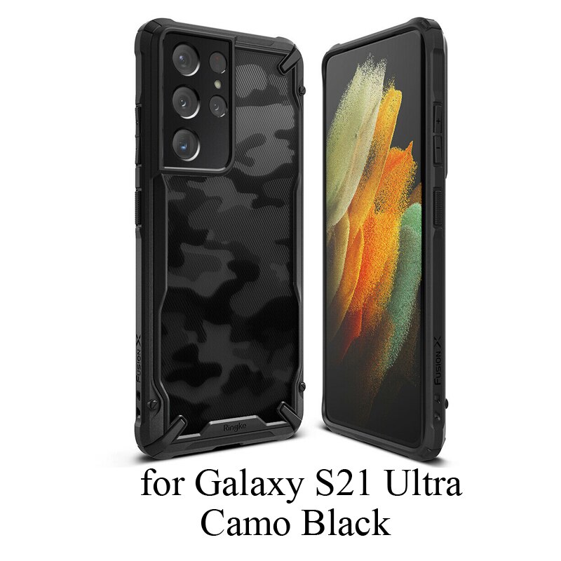Ringke-funda Fusion X para Galaxy S21, Ultra transparente, trasera, Flexible, marco de TPU, híbrida, antigolpes, con agujero de patio: Camo for S21 Ultra