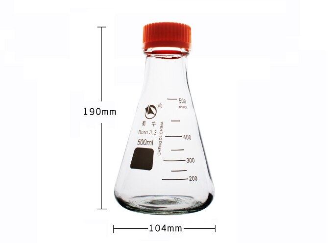 Glass Erlenmeyer Flask GL45 Screw Top Bottle 250ml 500ml Graduated Transparent Thread with Lid Bro 3.3