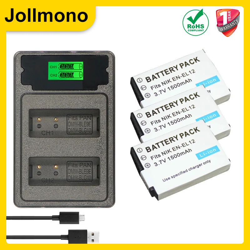 EN-EL12 ENEL12 1500mAh Battery and LED USB Charger for Nikon Coolpix A1000 B600 W300 A900 AW100 AW110 AW120 AW130 S6300 S8100