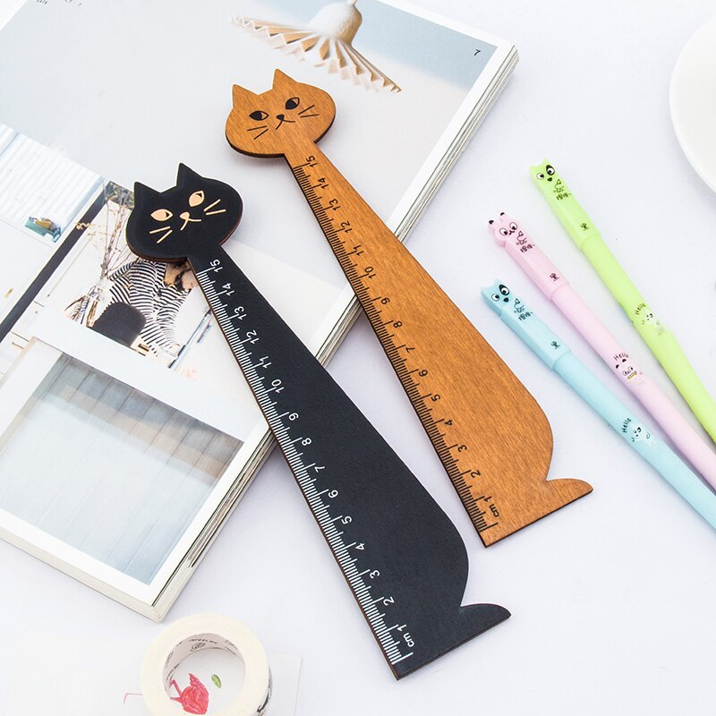 2pcs 15cm Cartoon Cat Rulers Kawaii Stationery Novelty Kids Measuring Drawing Tool Cute Student School Stationery