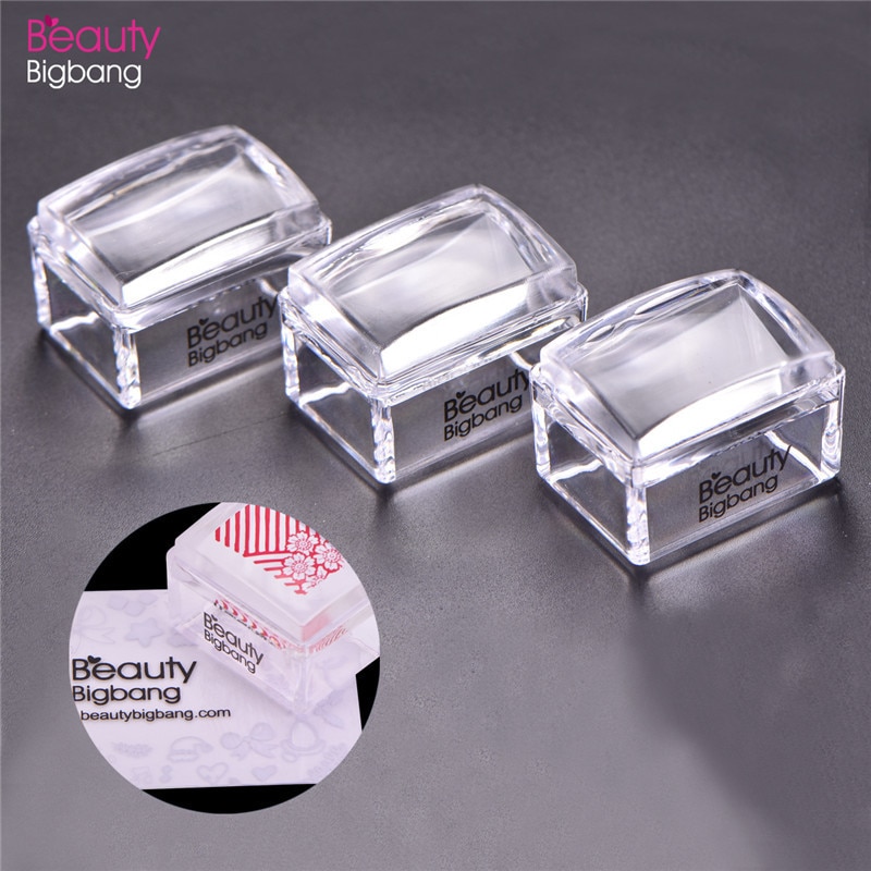 BeautyBigBang 1 Set Rectangle gelée Silicone ongles Stamper poignée claire manucure timbre modèle outils Stamper pour estampage Arts