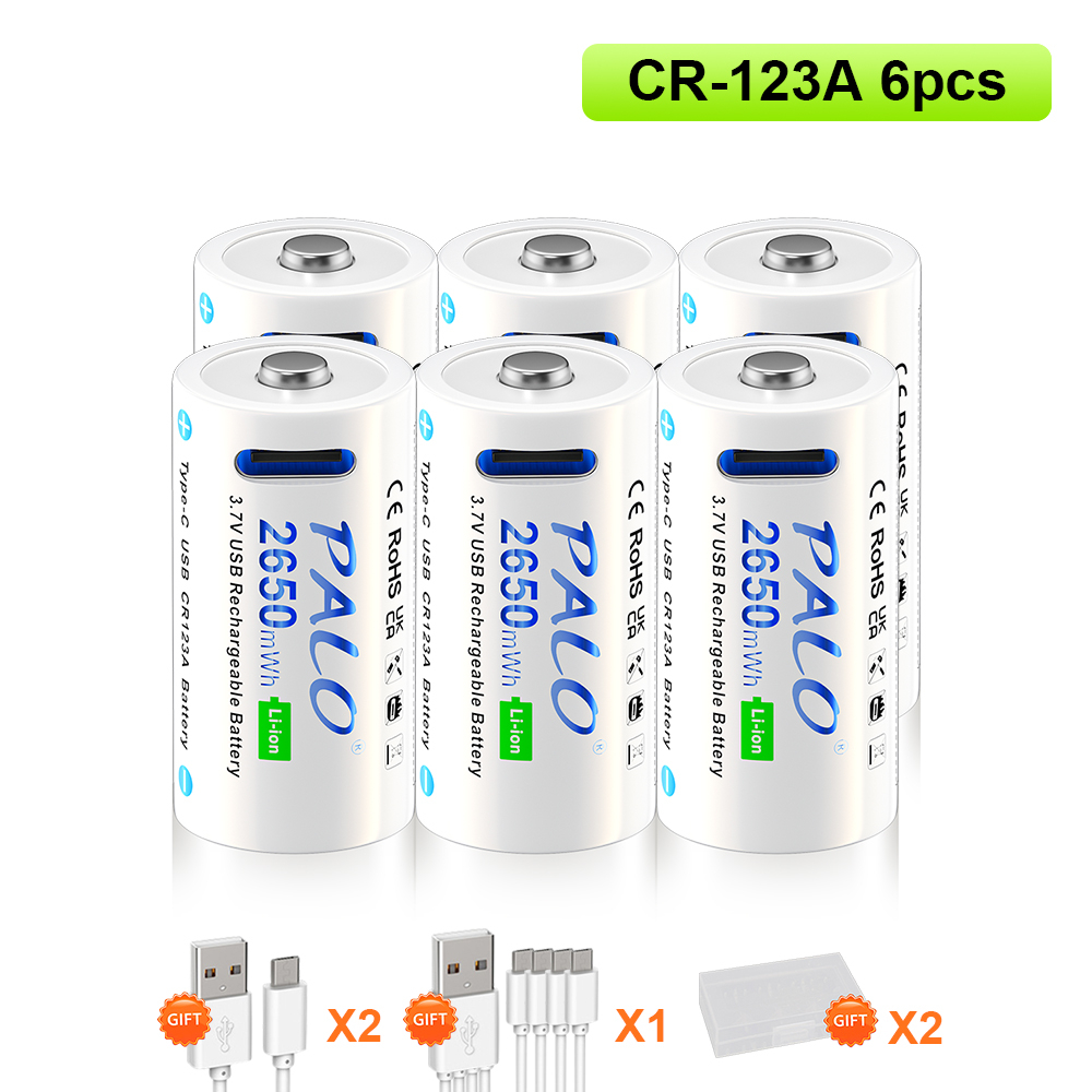 16350 USB CR123A Rechargeable Battery with Type C Port 2650mWh CR123 16340 Batteries Pack RCR123 Lithium Charge for Flashlight: Blue