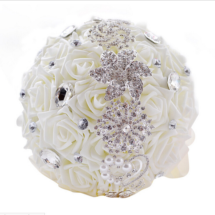 Bruiloft Bloemen Bruidsboeketten Crystal Kralen Kunstmatige Peony Rose Houder Met Lint Accessoires Bridal Levert