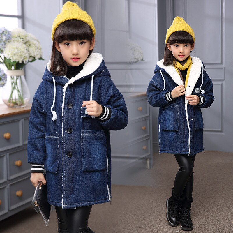 Chaqueta vaquera a la para niña, chaqueta gruesa y cálida con capucha, prendas de vestir exteriores, abrigo largo para niño, Chaquetas vaqueras para niña de 6-16 años