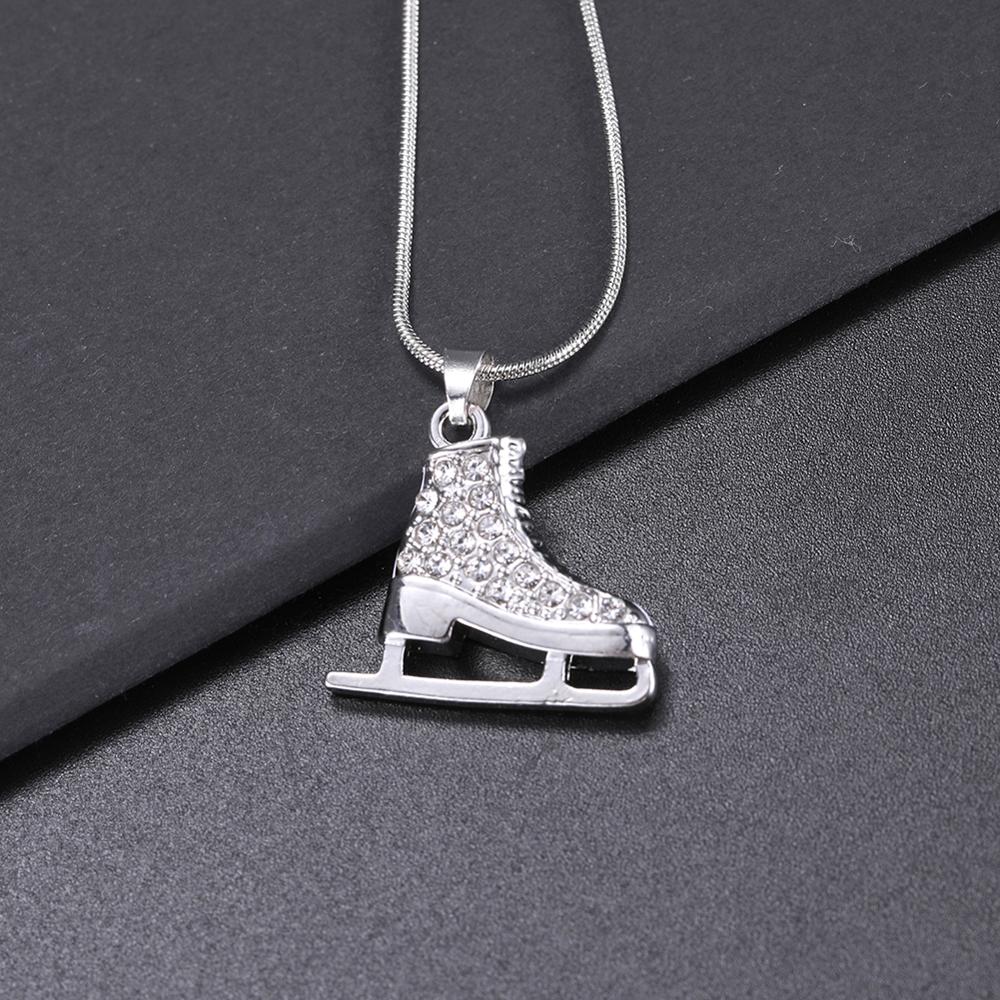Zircon 3D Ice Skate Shoe Necklace White Enamel Luxury Blue Pink Crystal Family Chain Couple Pendant For Men Women Jewelry