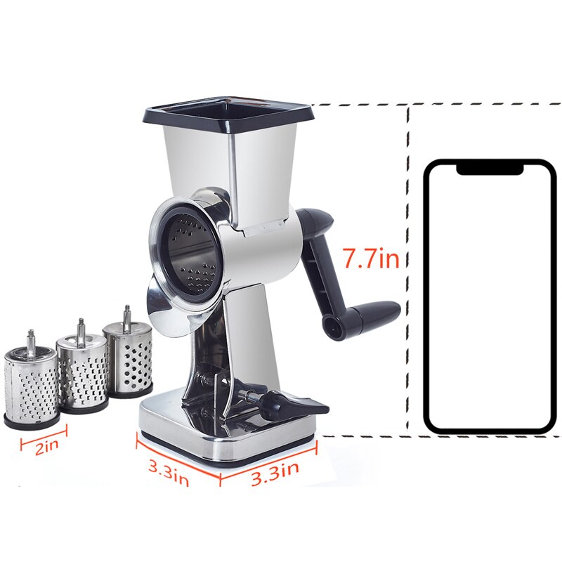 LHS Rotary Cheese Grater Stainless Steel Chocolate Butter Shredder Grinder Interchangeable Sharp Drum Blade Gadgets for Men