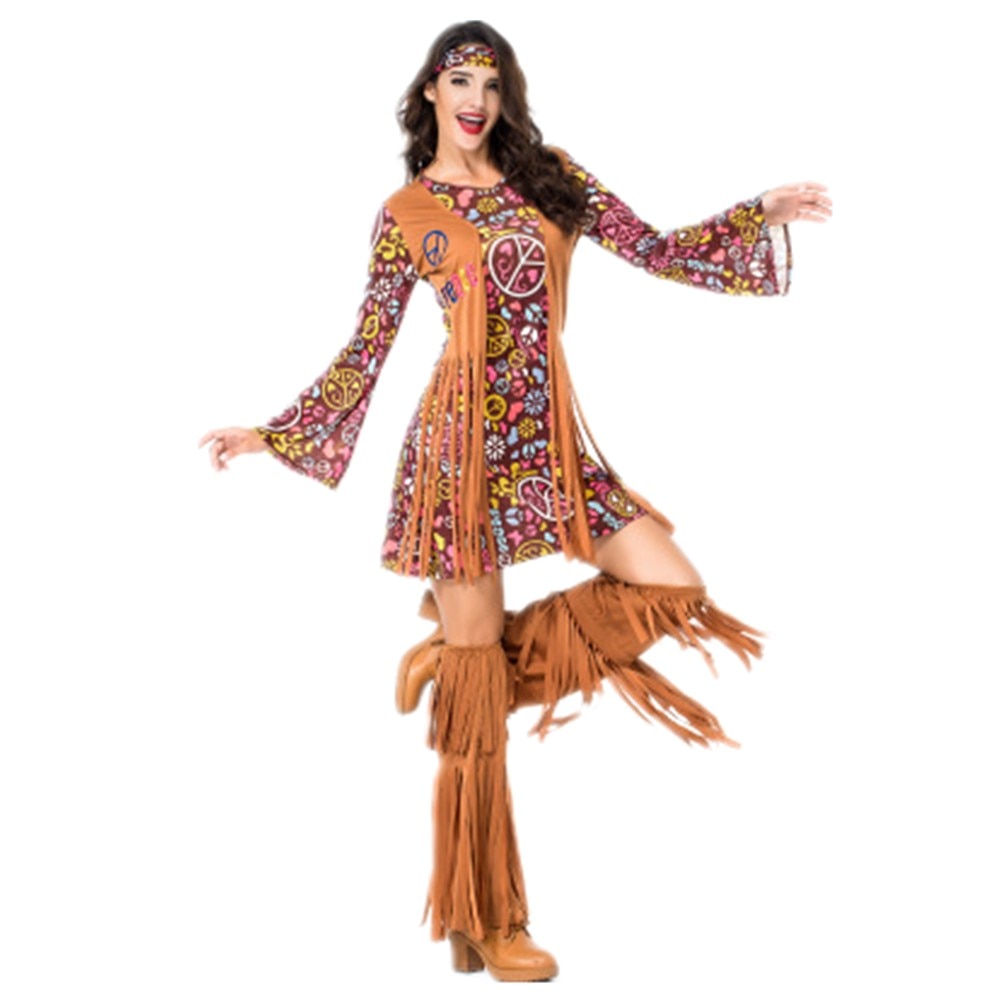 Retro Party 60s 70s Hippie Stagewear Kostuum Halloween Indische Kwasten Hippie Hottie Prestaties Disco Jurk