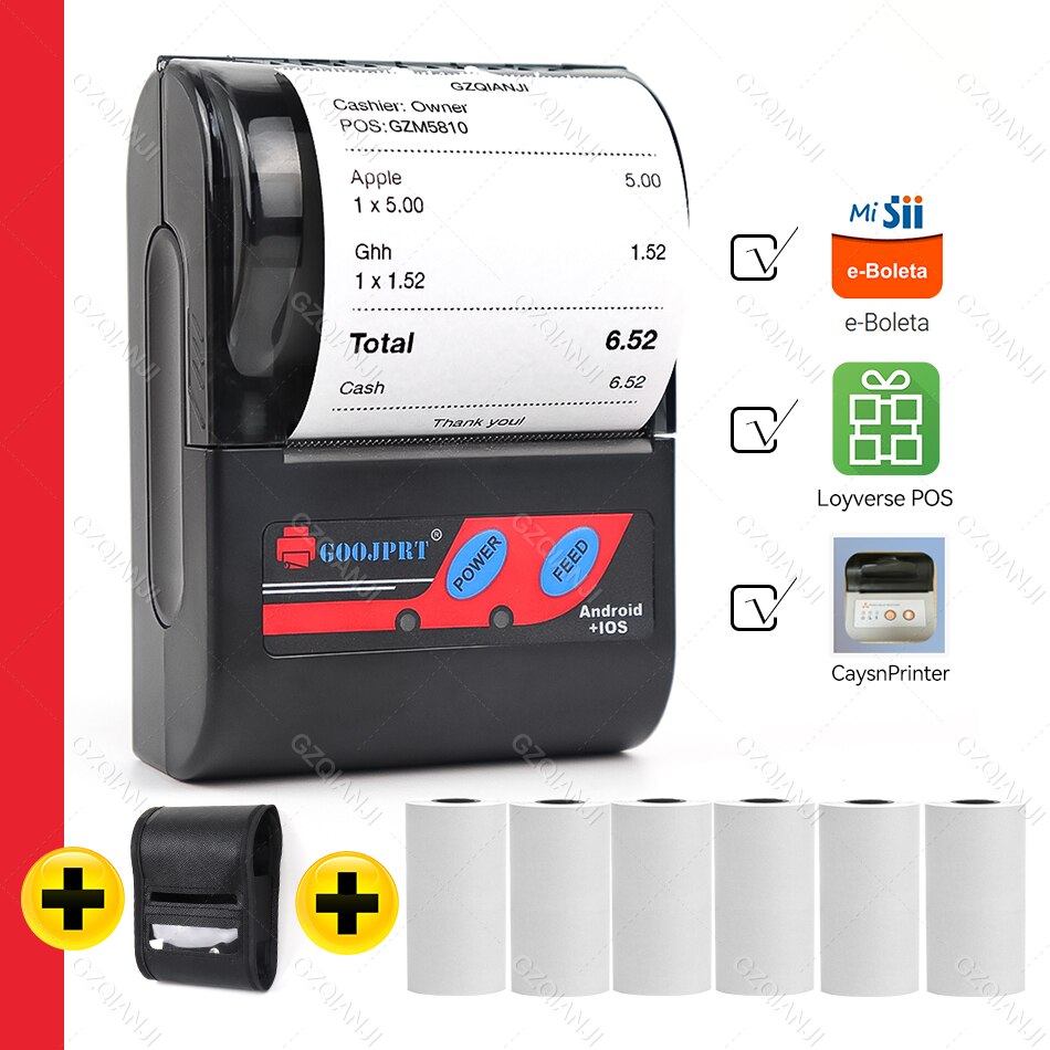 Mini Empfang 58mm Bluetooth Drucker Thermische Rechnung Taxi Drucker Für Loyverse POS SII e-Boleta USB kabellos Empfang maschine Drucker