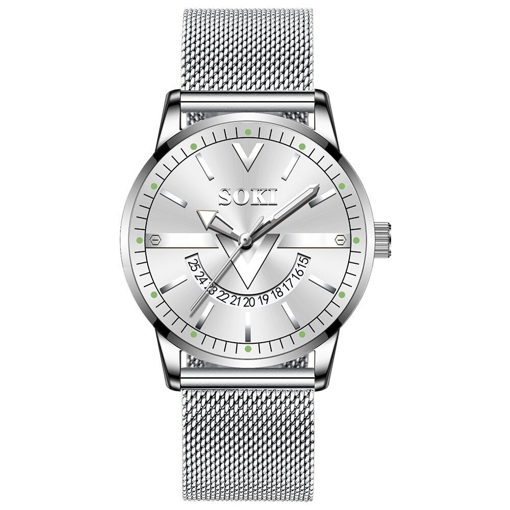 SOKI-Relojes de pulsera para hombre, de cuarzo, azul, deportivo, resistente al agua, cronógrafo Masculino: Silver white