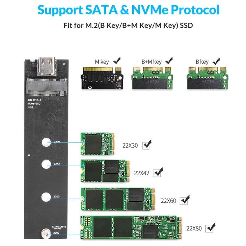 VODOOL M2 SSD Case M.2 to USB Type C 10Gbps External Hard Drive Enclosure For NVME PCIE NGFF SATA M/B Key Dual Protocol SSD Disk