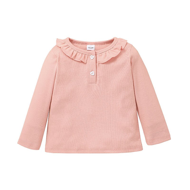 Peuter Lente Herfst Kleding Pasgeboren Baby Meisje Eenvoudige Kleding Met Lange Mouwen Ruffle Tops T-shirt Effen Sweatshirts: Pink / 5-6Y