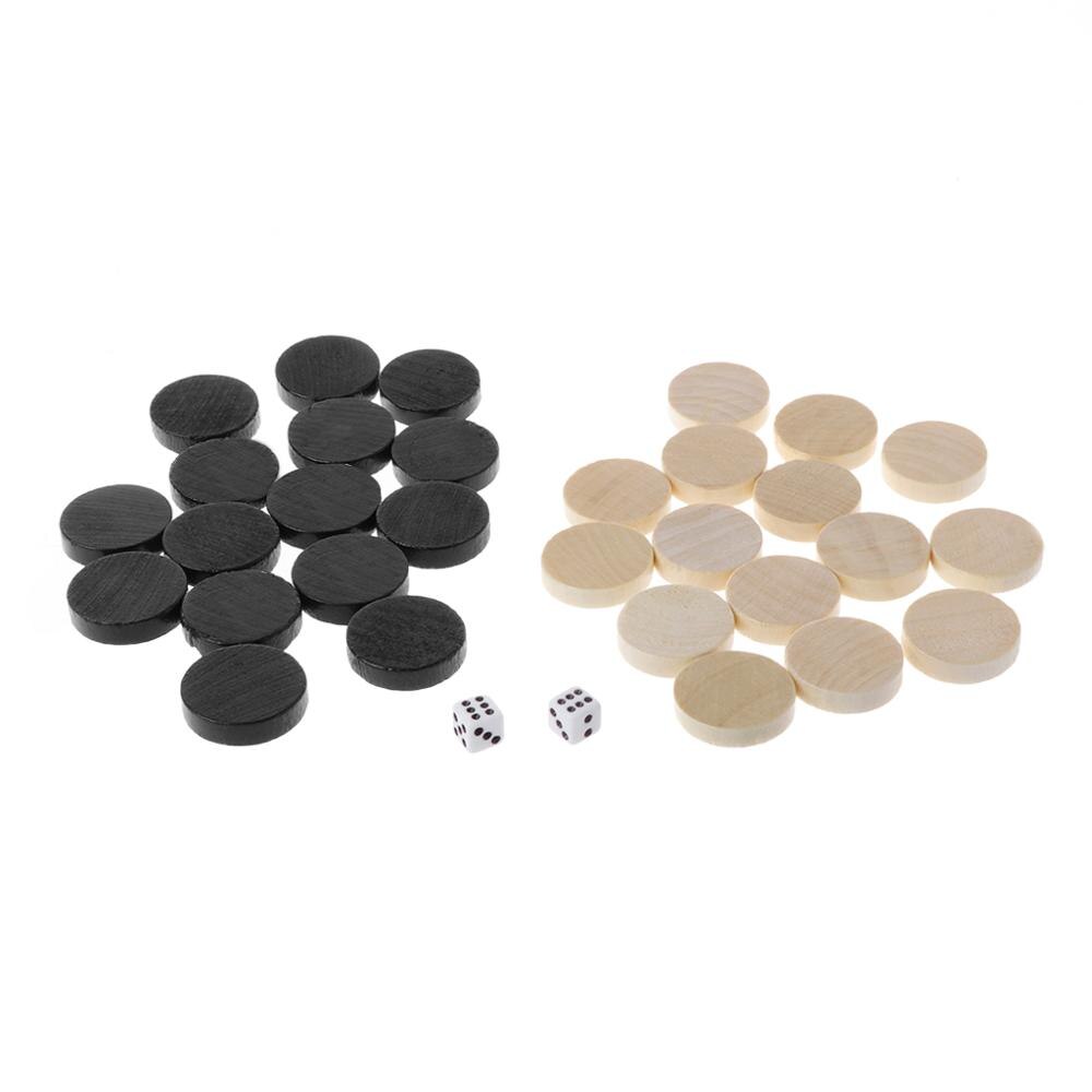 100% Brand and 30pcs Wooden Draughts Checkers Backgammon Chess Pieces for Kid Board Game 2 Dice